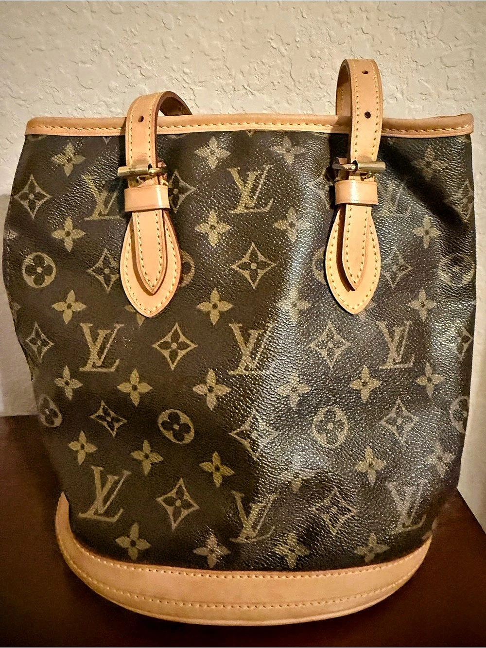 Louis Vuitton Petit Bucket PM Monogram Tote Brown & Tan